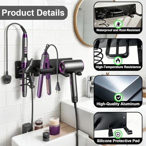 Hair Dryer Holder Wall Mount, Easy Assemble Hair Tool Organizer - Image 3