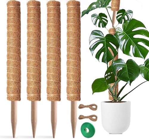 Moss Pole, 4 Pack 17Inch Monstera Plant Support for Climbing Plants Accessories Indoor -Stackable Moss Poles Plant Support Stakes -Coir Plant Pole Sticks for Potted Plants -Pothos, Tall Plant Trellis by PLANTPOLEX