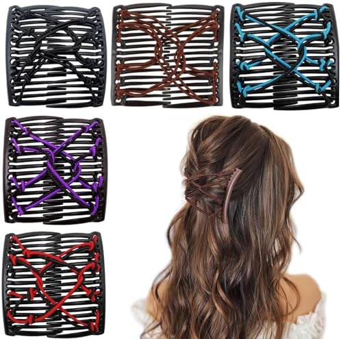5 Pieces Stretchy Magic Hair Comb Adjustable Elastic Comb Clip for Women Girls No Crease Hair Pins Vintage Bun Maker for Curly Thick Wavy Hair Ponytail by Suptizizkz