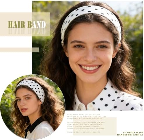 Olbye Wide Boho Headbands Floral Stretch Head Wraps Turban Knotted Yoga Hairbands Workout Hair Accessories for Women 4Pcs (Polka Dot, 9.4 * 5.9'') - Image 3