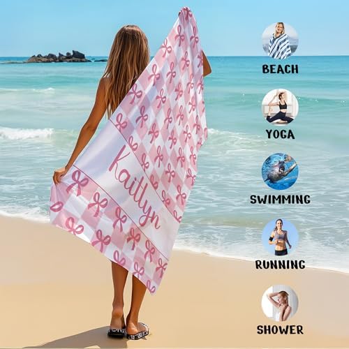 JML Personalized Beach Towel with Name, Custom Beach Towel with Text, Customized Bow Microfiber Pool Towel, Quick Dry & Absorbent Swim Towel for Adult,Anniversary, Birthday, Summer Holiday,Vacation - Image 6