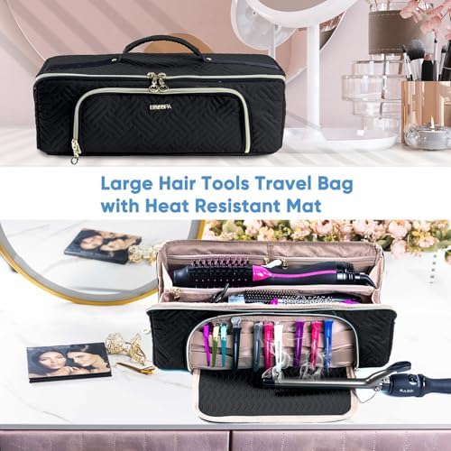 Large Hair Tools Travel Bag with Iron Mat - 2in1 Hair Tools Organizer for Hair Dryer Brush, Flat Irons, Straighteners, Curling Irons, Hair Bag, Makeup Bag, Cosmetic Bag for Travel Essentials - Image 5
