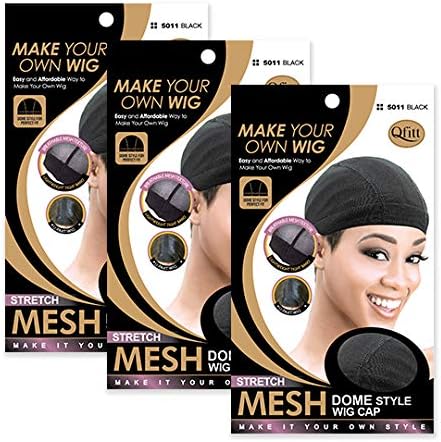 Qfitt Mesh Dome Wig Cap #5011, Black, 3 Pack, Non-Slip for Women by Qfitt
