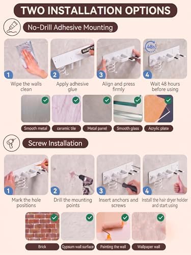 Blow Hair Dryer Holder Wall Mounted, 3 in 1 Hair Tool Organizer - Image 6
