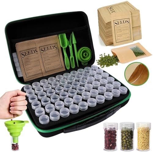 Seed Storage Organizer Box 60 Slots, with 20 Envelopes and Small Tool, Sturdy Seeds Saving Seed Bank Container Kit (Seeds not Included) by Unknown