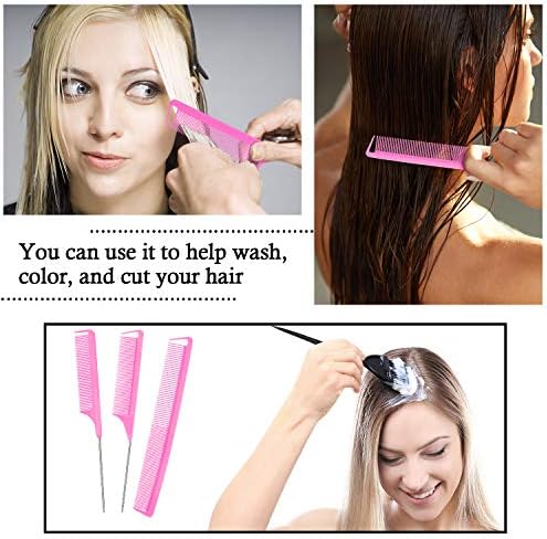 Patelai 6 Pcs Parting Combs Set Rat Tail Combs for Braiding, Hot Pink - Image 6