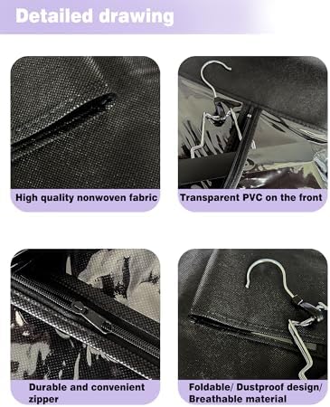 3 Pcs Hair Extension Storage Bag, Hair Extensions Holder with Hanger, 11.4 * 23.6 inches, Portable Wig Bags Storage with Transparent Zipper Closure (Black) - Image 3