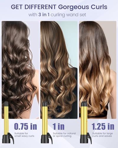 Rotating Automatic Curling Iron Set 3 Ceramic Barrels for Long Hair Waves - Image 2