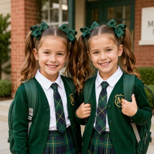 baotongle 12 Pcs School Hair Accessories Set School Bows for Girls Bow(Green) - Image 4
