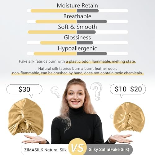 ZIMASILK 22 Momme 100% Mulberry Silk Bonnet for Sleeping Women, Gold - Image 3