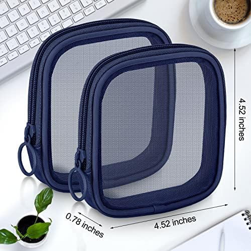Weewooday 4Pcs Mesh Makeup Bag, Navy Blue, Small, Classic - Image 2