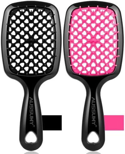 2 Pack Vented Detangling Hair Brush - Detangler Hairbrush with Soft Bristles for Effortless Tangle Free - Ideal for Wet Dry or Damaged Hair for Women Men Kids -Mixed Colors by Aussumy