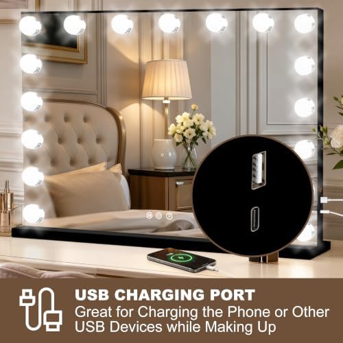 Moonee Vanity Mirror with Lights, 28"×20", with USB Charging Port, Black - Image 4