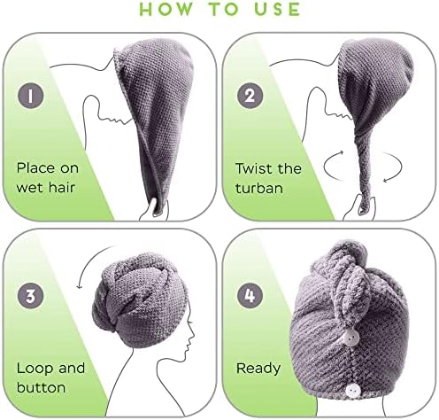 SimpleField 2 Pack Microfiber Hair Towel Wrap for Women, Anti Frizz Quick Drying Hair Turban for All Hair Style, Absorbent and Lightweight (Grey) - Image 6