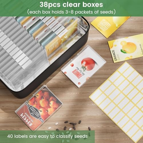 38 Slots Seed Storage Organizer Box with Insulated Bag That Holds 80-200 Seed Envelopes, Oxford Cloth Garden Seed Containers with Labels, Seed Packet Organizer for Plant, Flower ,Vegetable Seeds - Image 2