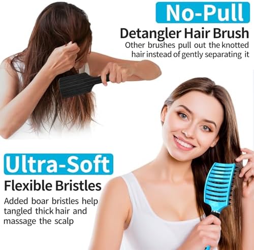 HIPPIH Boar Bristle Hair Brush Set of 2, Detangling Smoothing for Wet & Dry - Image 3
