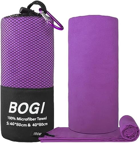 BOGI Microfiber Travel Sports Towel-Quick Dry Towel, Soft Lightweight Microfiber Camping Towel Absorbent Compact Travel Towel for Camping Gym Beach Yoga Swimming Backpacking (S:16''x32'',2Pcs-Purple) - Image 2