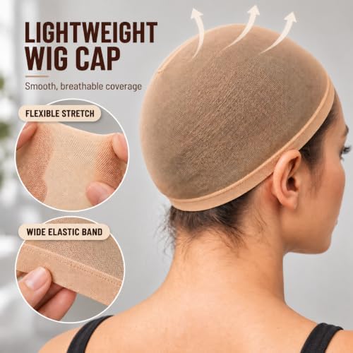 Latex Bald Cap Set with 2 Nylon Wig Caps for Halloween Costume (4PCS) - Image 6