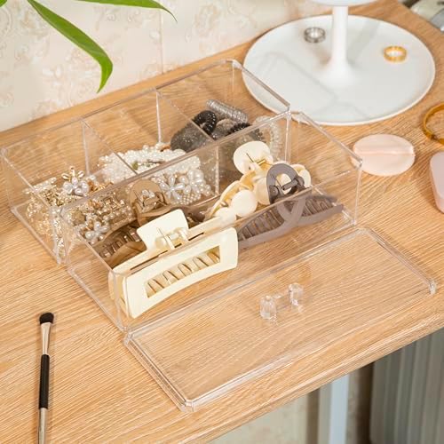 2Layer Hair Accessories Organizer for Girls, Acrylic Hair Tie Organizer for Headband, bows, Hair Clip, Cotton Swab Organization, Hair Clip Holder, Hair Organizer Storage with Lid - Image 4