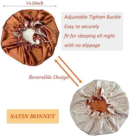Silk Bonnet for Sleeping Satin Bonnets Double Layer Reversible Hair Cap Bonnet for Women Long Curly Braid Hair (Copper) - Image 2