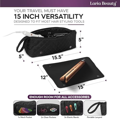 2-in-1 Hot Hair Tools Travel Bag, Removable Heat-Resistant Silicone Mat, Clear Pockets for Accessories, Protects Surfaces from Burns, Ideal for Curling & Flat Irons, Includes Heat-Resistant Glove - Image 4