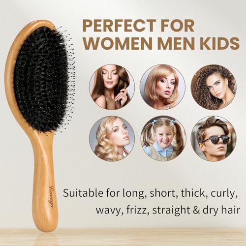 Hair Brush, Boar Bristle Hair Brushes for Women men Kid, Curved Boar & Nylon Bristle Brush for Wet/Dry Hair Smoothing Massaging Detangling, Everyday Brush Enhance Shine & Health - Image 6