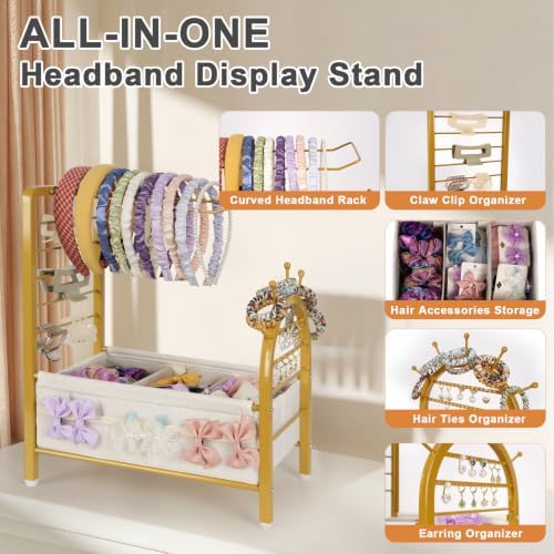 Headband Holder Organizer, Hair Tie Holder Rack for Girls and Women Gold - Image 2
