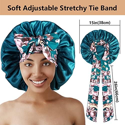 2pcs Large Silky Bonnets with tie Band Braid Bonnet, Satin Bonnet for Sleeping Curly Hair, F - Image 3