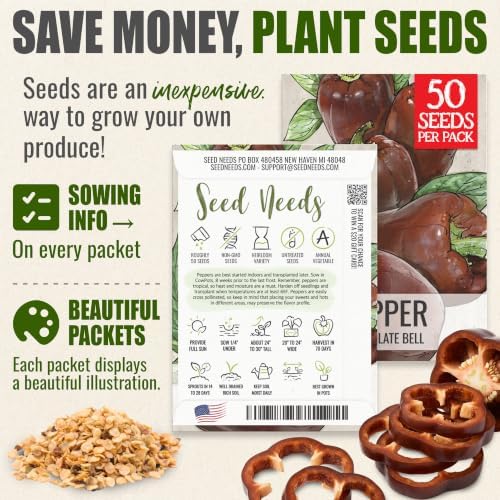 Seed Needs Sweet Chocolate Bell Pepper Seeds to Plant Vegetables - 5 Packs - Image 3