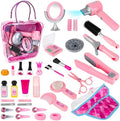 deAO Hair Salon Toys for Girls Beauty Salon Set Kids Pretend Hair Styling Set with Hairdryer, Mirror, Curling Iron and Stylist Accessories for Toddler Makeup Party Christmas (Fake Makeup) by deAO
