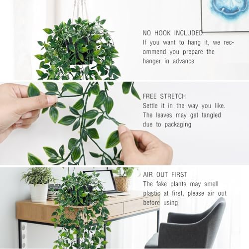 Waipfaru 2Pcs Fake Hanging Plants with Pot Eucalyptus Leaves Fake Vines - Image 4