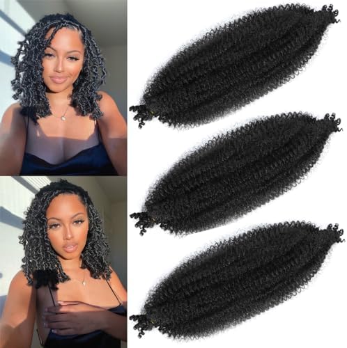 Marley Twist Braiding Hair 18 Inch 3 Packs Pre-Separated Springy Afro Twist Hair Suitable for Soft Faux Locs Crochet Synthetic (18 inches, 1B) Spring Twist Crochet Hair for Black Women by Celie