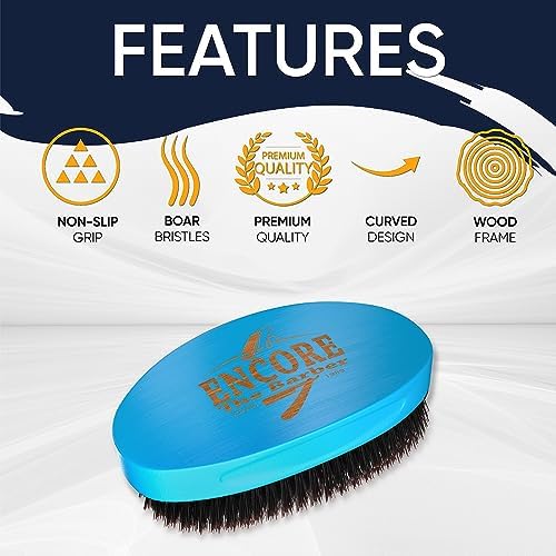 360 Wave Brush medium boar bristle | curved - palm - for man - women - boys - girls - hair waves(Blue) - Image 4