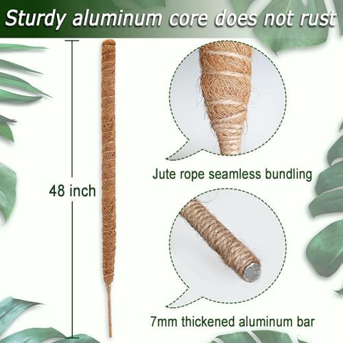 48 Inch Moss Pole, Bendable Moss Pole for Plants Monstera, Tall Moss Poles for Climbing Plants Indoor, Large Moss Pole Support, Garden Trellis Plant Stick Stakes for Potted Plants, Pothos - Image 3