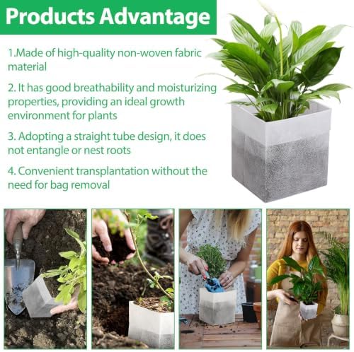 Augshy Nursery Growing Bags, 200Pcs Plant Grow Bag Non-Woven Fabric Seedling Pots Seedling Bag for Planting Seed Starting Pots Pouches for Vegetable Flower Fruit Saplings Tree (9" x 9") - Image 4