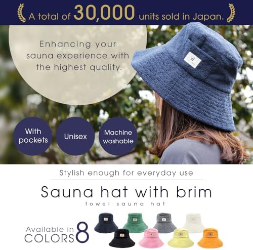 Sauna Hat – Japan's Original Bucket-Style Sauna Cap, Terry Cloth, Wide-Brim Heat & Hair Protection, Pocket, Machine Washable, Unisex (Black) - Image 2