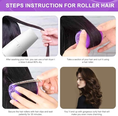 4 Sizes Hair Rollers for Women Set - 50 Pcs Hair Curler Rollers with Clips, Self Grip Hair Rollers for Long, Short Hair and Bangs, 25mm, 36mm, 48mm, 60mm, Purple - Image 4