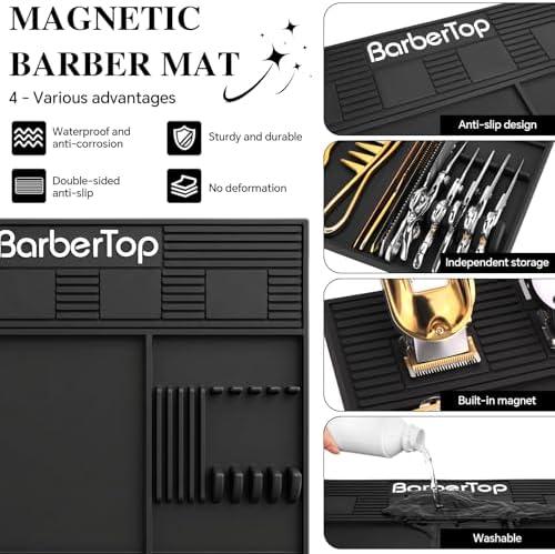 Barber Magnetic Mat with 4 Magnets, Anti-Slip Barber Mats for Clippers Tools Pad for Grooming Table Tray Stations, Silicone Mat for Barber Shop & Salon Accessories - Image 5