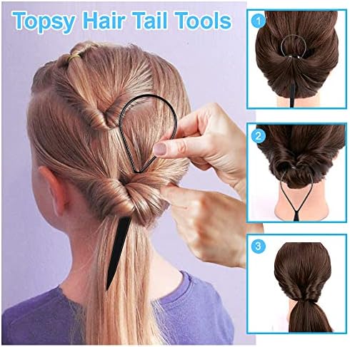 Topsy Tail Hair Tool Set by IKOCO - 400pcs Hair Bands, 2pcs Loop Styling Tools, Rat Tail Comb, (200pcs Each) Clear and Black Elastics - Image 4