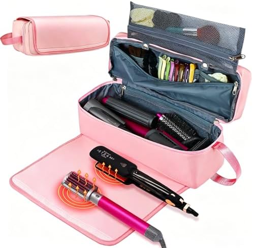 Hair Tools Travel Bag with Heat Resistant Pad, Double-Layer Travel Carrying Case for Straightener, Curling Iron, Hair Dryer, Portable Organizer by FAMOPLAY