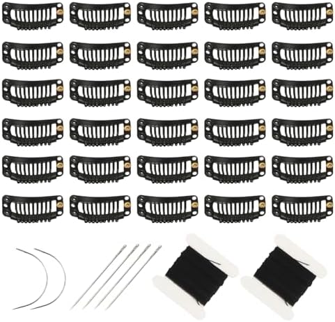 30pcs Snap Clips for Hair Extenisons 9 Teeth Wig Clips, Black by FeiHong