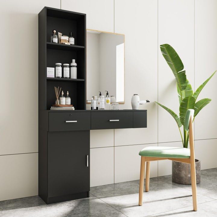 Modern 66.93" Tall Multi-Layer Hair Styling Storage Cabinet, Salon Spa Station with Appliance Holders and Lockable Drawer, Ideal for Salons, Barber Shops, and Home Use, Black - Image 3