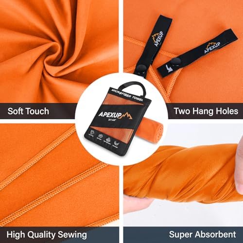 APEXUP Microfiber Travel Towel, Ultra Absorbent Quick Dry Towels, Lightweight Gym Sports Camping Towel for Workout, Yoga, Beach, Shower, Swimming (60"×30", Orange) - Image 2