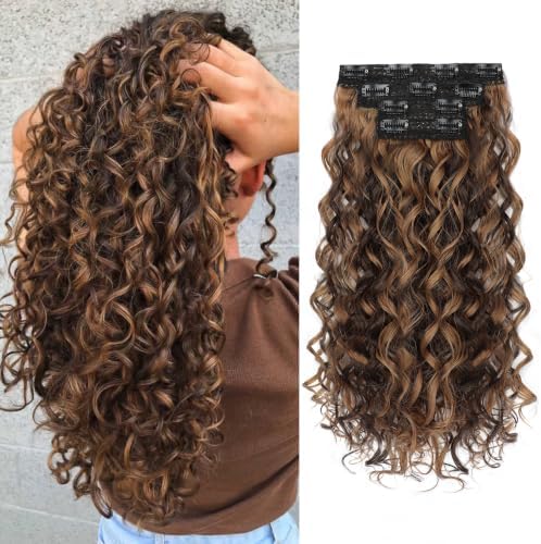 Vigorous Curly Clip In Hair Extensions,4PCS 20 inch Thick Curly Hair Extensions Lace Weft Clip Ins Invisible Natural Synthetic Hairpieces for Women,10H30A# by Vigorous