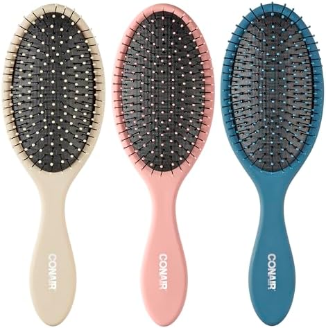 Conair Hair Brush Set, Detangling, Beige, Navy, Coral, 3 Count Full Size (Pack of 8) by conair