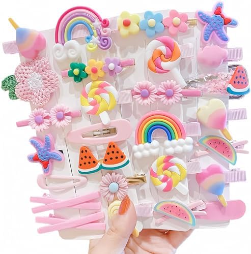 28 PCS Cute Hair Clips Fashion Girls Hair Accessories Flower Fruit Colorful Rainbow Candy Dessert Lovely Animal Barrettes Set Non-slip Metal Snap Pins for Girls Kids Teens Toddlers (Style B) by Ivylovme