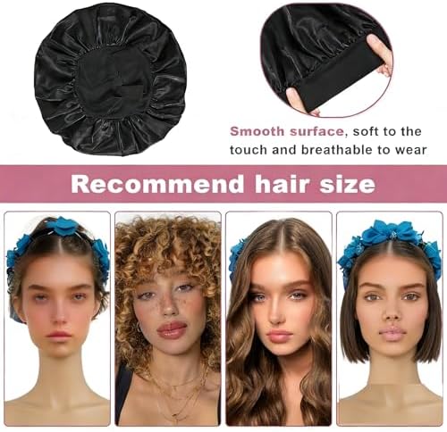 Silk Bonnet for Men Women Hair Bonnet for Sleeping,High Elasticity Wide Soft Band Sleep Cap for Curly Hair Braids - Image 2