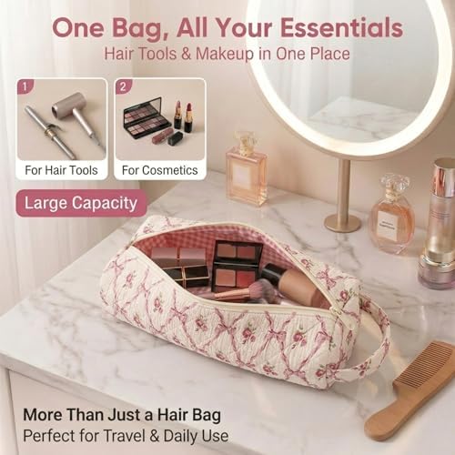 Bow Floral Hair Tools Bag Compatible with Dyson Airwrap Shark FlexStyle - Image 5