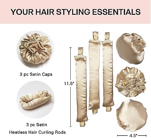 3Sets/6PCS Ariuvor New Satin Heatless Hair Curler,Hair Rollers for Heatless Curls with Hair Caps,Soft Heatless Curling Rod Headband for All Hair Types,No Heat Curling to Sleep in Overnight (2-beige) - Image 2