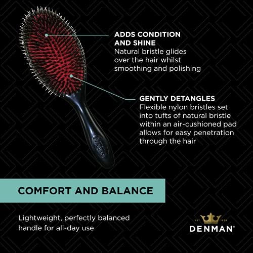 Denman Boar Bristle Hair Brush – Smoothing & Shine Enhancing for Slick Back Styles, Curl Defining & Detangling. Natural Bristles for all Hair Types for Women & Men - Image 5
